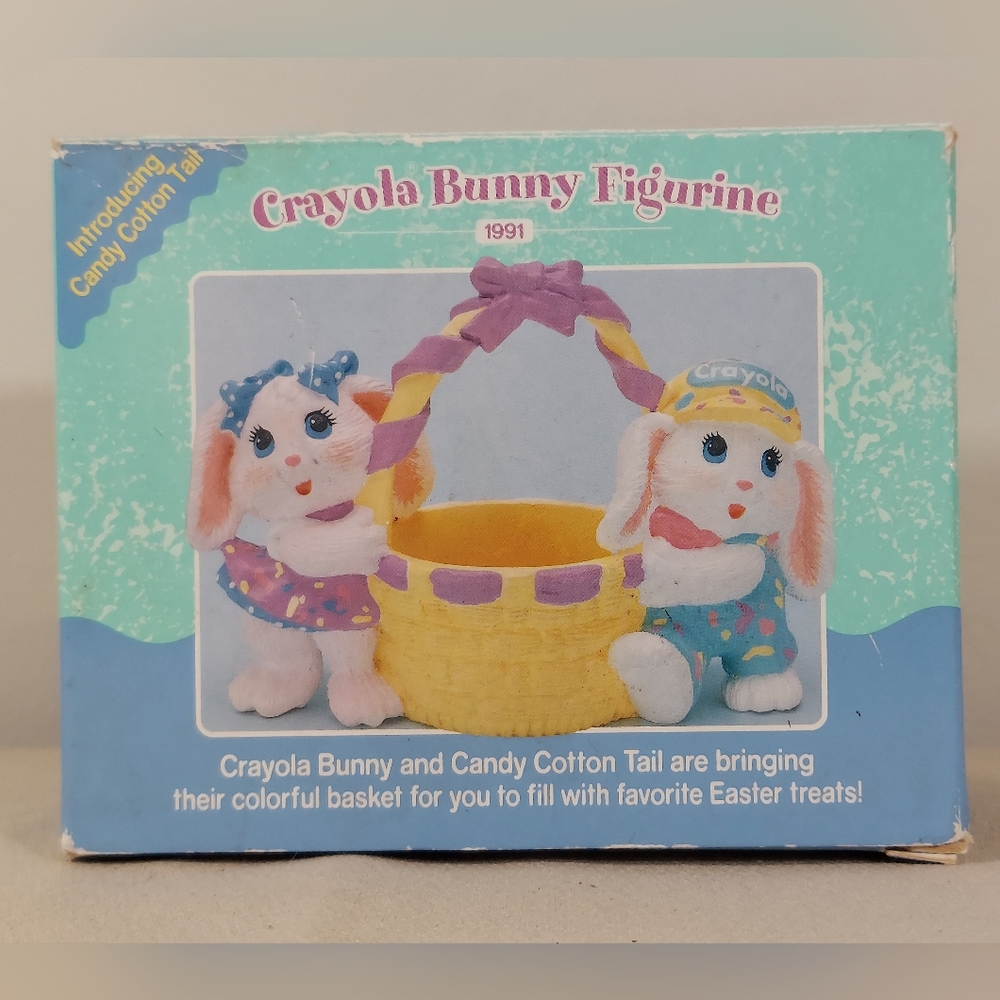 Hallmark 1991 Crayola Bunny Figurine w/ Easter Basket Egg & Treat Holder